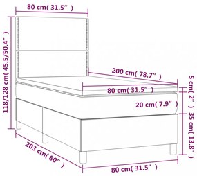 fekete műbőr rugós ágy matraccal és LED-del 80 x 200 cm