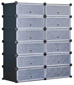 Műanyag elemes cipőtároló szekrény, fekete