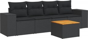 vidaXL 5 részes fekete polyrattan kerti kanapészett párnákkal