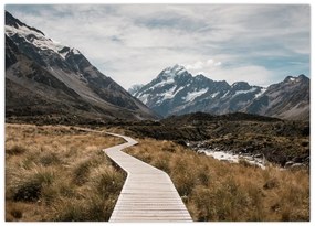 Kép - Sétány a hegységben Mt. Cook (üvegen) (70x50 cm)