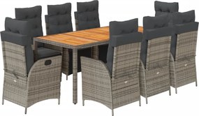 vidaXL 9 részes szürke polyrattan kerti étkezőgarnitúra párnával
