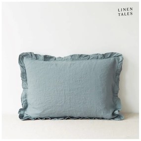Világoskék len párnahuzat fodros szegéllyel, 50 x 60 cm - Linen Tales
