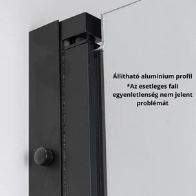 Stuxi Bari Black 100 cm széles egyszárnyú nyíló zuhanyajtó, 6 mm vízlepergető üveggel, matt fekete profillal, 195 cm magas