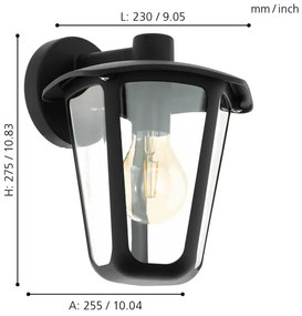 Eglo 98121 - Kültéri fali lámpa  MONREALE 1xE27/60W/230V IP44 fekete