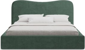 Zöld kárpitozott ágyneműtartós franciaágy ágyráccsal 140x200 cm Kahai – Makamii