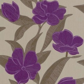 Tapéta Virágok Lila Barna Flizelin 788129 Rasch
