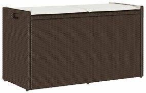 Barna polyrattan kültéri tárolópad párnával 100 cm