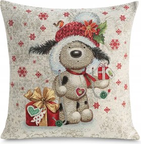 Karácsonyi párnahuzat 45x45 Chp bézs piros gobelin maci