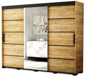 GORI V2 250 tolóajtós szekrény, 250,5x195x62, tölgy kraft arany/fekete