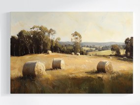 Vászonkép Canvas Tájkép Lengyelország Falu Aratás Mező Széna Nyár 120x80