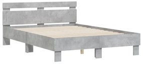 betonszürke szerelt fa ágykeret fejtámlával 135x190 cm