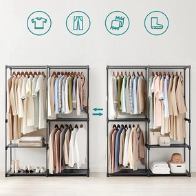 Ruhaszekrény, hordozható szekrény, ruhatartó, 138 x 43 x 182 cm, fekete