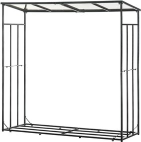 Outsunny Kültéri Fa Tároló Szerkezet Fém Kerettel és Polikarbonát Tetővel, Tűzifatartó 2100 kg Teherbírással, 185x67x185 cm, Fekete | Aosom