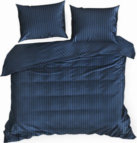 Csíkos szatén ágyneműhuzat garnitúra 220x200 Vera sötétkék Eurofirany