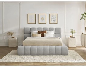 Világosszürke kárpitozott ágyneműtartós franciaágy ágyráccsal 160x200 cm Mont Blanc – Bobochic Paris