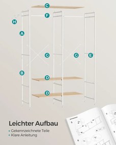 SONGMICS nyitott ruhásszekrény akasztóval és polcokkal, 40 x 94,5 x 180 cm, bézs