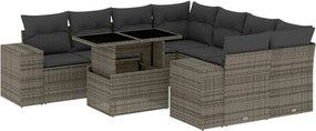 vidaXL 9 részes szürke polyrattan kerti ülőgarnitúra párnákkal