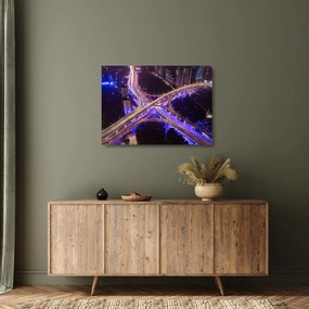 Egy kép egy nagy kereszteződésről éjjel (üvegen) (70x50 cm)