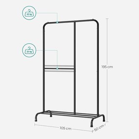 Ruhatartó, ruhaállvány állítható akasztórúddal, fekete