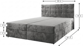 Kárpitozott boxspring ágy GLORIEN VELVET 140x200 cm kék Matrac: Bonell rugós matrac