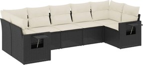 vidaXL 7 részes fekete polyrattan kerti ülőgarnitúra párnával