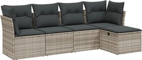 vidaXL 5 részes világosszürke polyrattan kerti ülőgarnitúra párnákkal