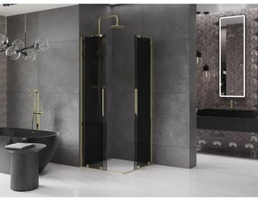 Mexen Velar Duo, zuhanykabin tolóajtóval 80 x 80 cm, 8mm szürke üveg, arany fényes, 871-080-080-42-50