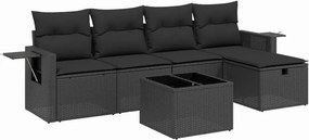 vidaXL 6 részes fekete polyrattan kerti ülőgarnitúra párnákkal