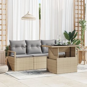 5 Darabos Kerti Szofa Készlet Párnákkal Bézs Poli Rattan, 2 Személyes Kerti Szofa Párnákkal Bézs Poli Rattan