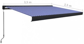 kék és fehér manuális kazettás napellenző 350 x 250 cm