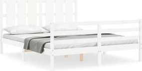 vidaXL fehér tömör fa ágykeret fejtámlával King Size