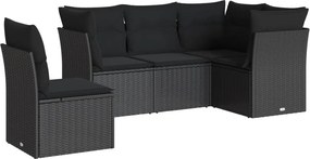 vidaXL 5 részes fekete polyrattan kerti kanapészett párnákkal