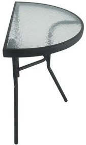 Kerti félkör alakú asztal üveglappal ISLAND 70x40 cm, fekete