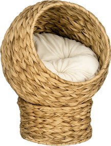 PawHut Rattan Macska Kosár Macska Barlang Macska Ház Macska Ágy Párnával Vízliliom Barna 42 x 33 x 52 cm | Aosom
