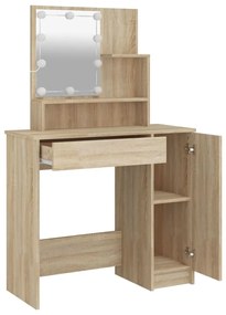 Sonoma-tölgyszínű fésülködőasztal LED-del 86,5 x 35 x 136 cm