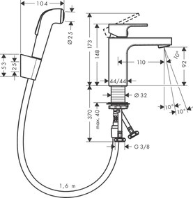 Hansgrohe Vernis Shape, mosdócsaptelep 100 kézi zuhannyal Bidette, króm, 71216000