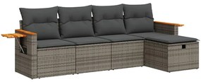 vidaXL 5 részes szürke polyrattan kerti ülőgarnitúra párnákkal