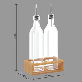 Olaj- és ecettartó üveg bambusz állványon GUSTO, 2x 480 ml