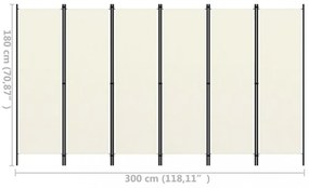 fehér 6 paneles paraván 300 x 180 cm