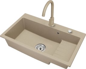 Gránit mosogató szifonnal és csepegtető felülettel, bézs, 80x48, RONA