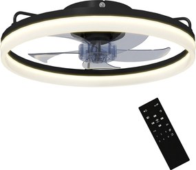 HOMCOM Ø50 cm LED mennyezeti ventilátor lámpával, 40 W — fordítható DC motor, csendes, távirányító, 6 seb., 3 színhőmérséklet, időzítő — fekete | Aoso