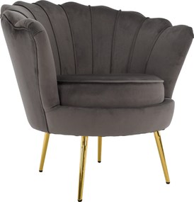 Art-deco stílusú fotel, szürkésbarna Velvet szövet/gold arany króm, NOBLEO