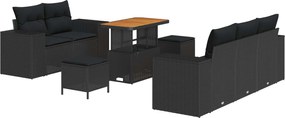 vidaXL Kerti Kanapé Szett 8 pcs Fekete polirattan