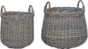 vidaXL Virágkosár tárolóval 2 pcs Szürke Lacak Fonott