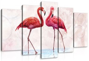 Vászonkép 5 darabos Flamingók 100x60 cm méretben