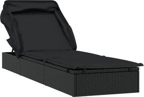 vidaXL fekete polyrattan napozóágy összecsukható tetővel 213x63x97 cm