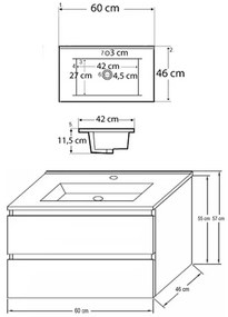 Porto 60 alsó szekrény mosdóval fehér-rauna szil