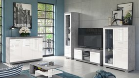 Mazzoni SIMPLE szekrénysor Millenium Beton/Fehér Fényes - TV-ÁLLVÁNY VITRINES SZEKRÉNY KÉT KOMÓD NAPPALIBA