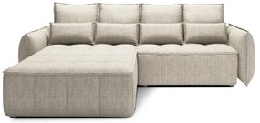 Bézs bársony kinyitható-tárolóhelyes sarokkanapé (bal oldali-heverő résszel) Campo – ELTAP