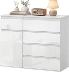 HOMCOM 5 fiókos tálalószekrény, állítható polcok, puha záródás, fényes fehér — 100 x 40 x 80 cm | Aosom